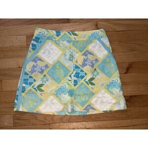 Lilly Pulitzer Octopus Patchwork Print Skirt Size 4 Blue Green Yellow